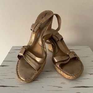 Born Gold Strap Wedges, size 10